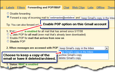 Use Gmail with Outlook Express - Enable POP and select the option of keeping or deleting the email message