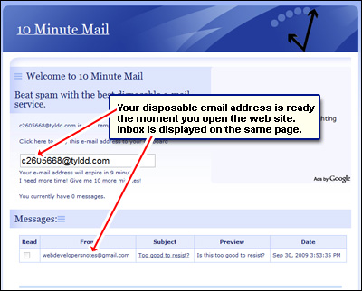 Want a temporary email address? Get one that lasts 10 minutes from 10 Minute Mail