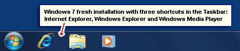 Windows 7 Taskbar which takes over the role of Quick Launch Bar of XP and Vista