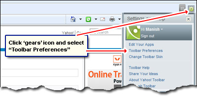 Change the settings of the Yahoo! Toolbar via preferences section