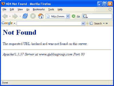 Page with error message displayed by the Apache web server