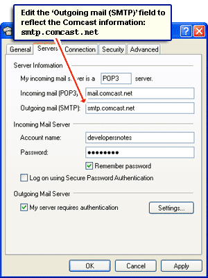 Change the outgoing mail server in Outlook Express