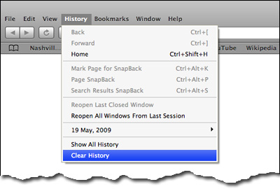 How to clear the browsing history in the Safari web browser