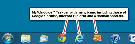 Hotmail icon pinned to the Windows 7 Taskbar