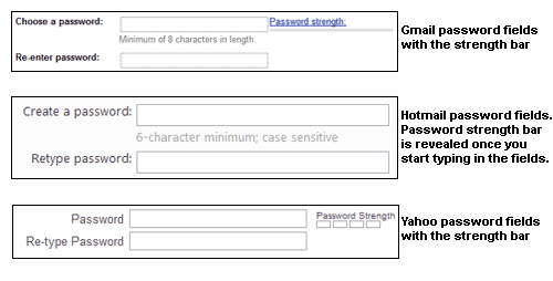 How to make a password on the sign up forms of Gmail, Hotmail and Yahoo!