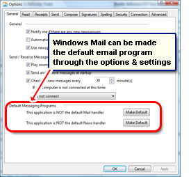 Make Windows Mail the default email program on your computer