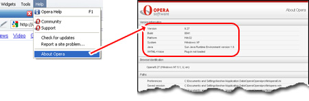 Find browser version of Opera web browser