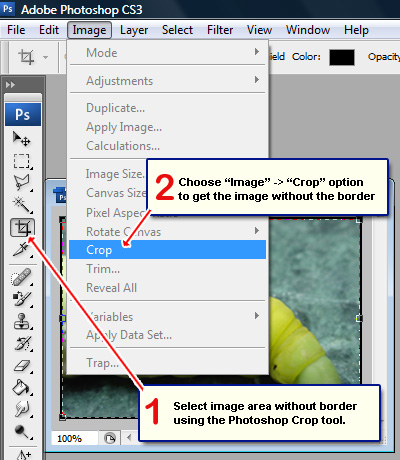 Remove the image border in Photoshop through the Crop tool