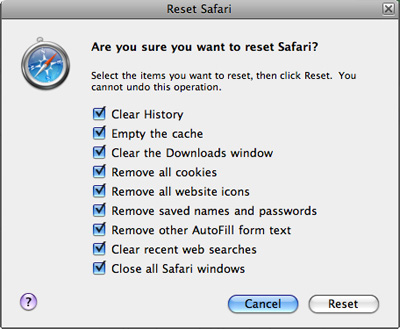 Reset Safari web browser and remove all traces of online activity