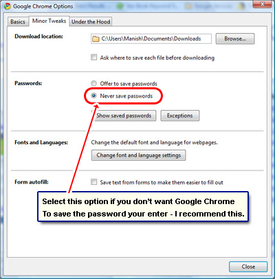 Disable the saved passwords feature in Google Chrome web browser