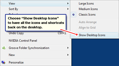 Show desktop icons in Windows Vista
