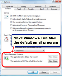 Make Windows Live Mail the default email program