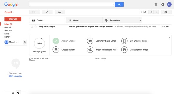 New Gmail email account is ready