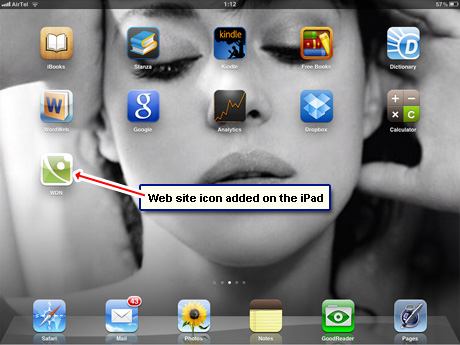 Web site icon added to the iPad