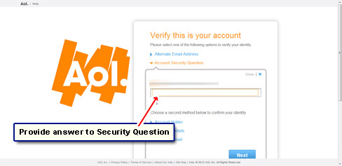 Provide answer to the security question set at the time of sign up
