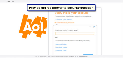 Provide secret answer to security question