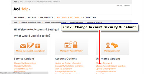 Click the Change account security question link