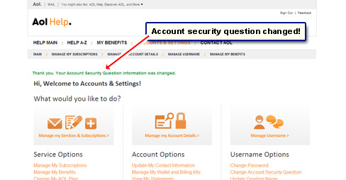 Account Security question changed