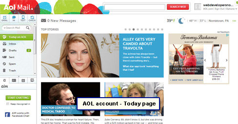 AOL email account welcome page