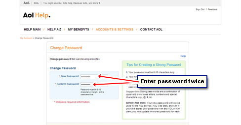 Enter the new password twice