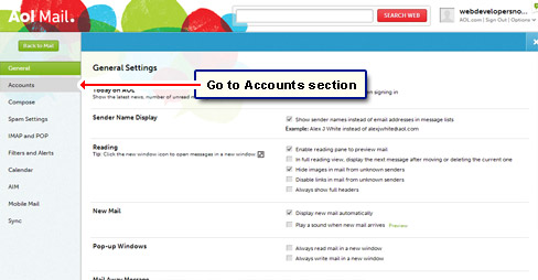Move to the Accounts section