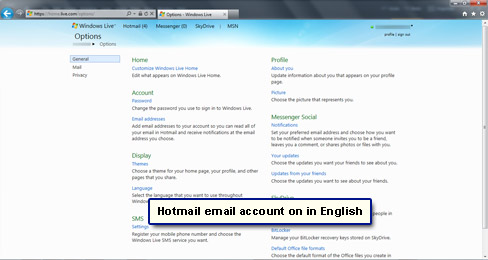Hotmail email account now appears in English