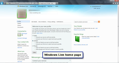 Windows Live home page