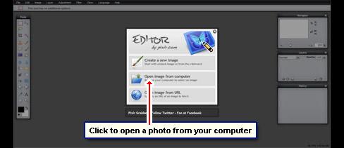 Upload photo from your computer to the Pixlr.com image editor