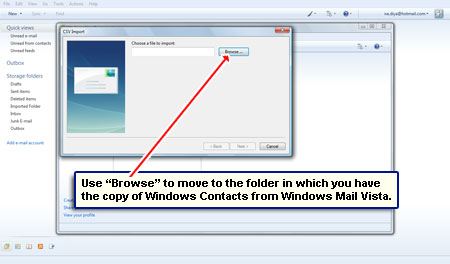mostrando todos los contactos a través del correo de Windows Vista