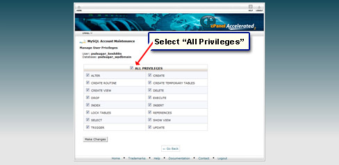 Select the All Privileges check box