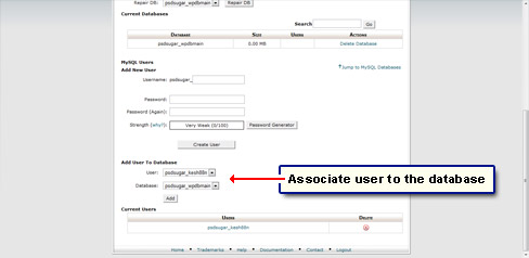 Associated the user to the MySQL database