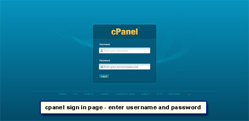 The cpanel sign in page