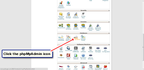 Locate the phpMyAdmin icon and click on it