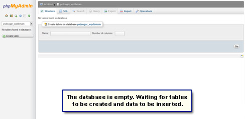 The newly created database is empty