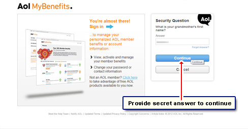 Answer the security question: provide the secret answer