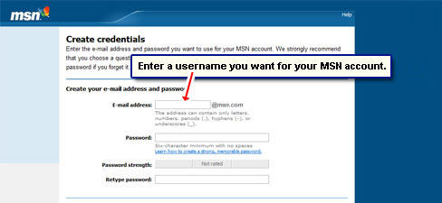 Choose your MSN email username