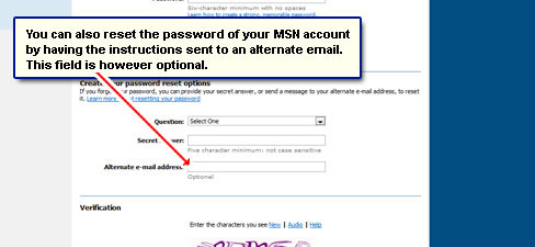 You can also provide an alternate email address - this is optional