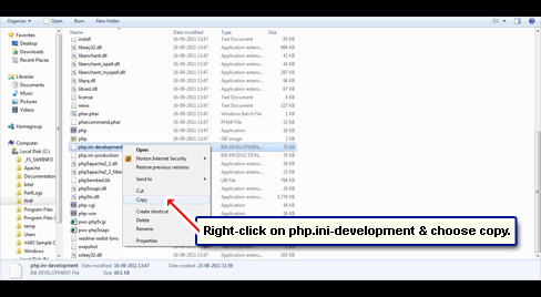 Copy the php.ini-development file