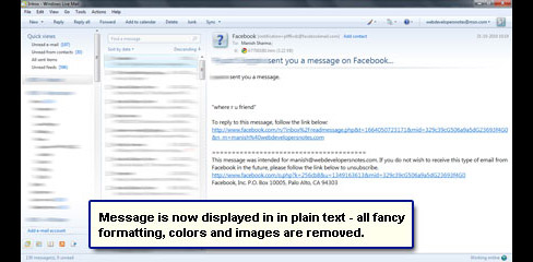 Email will now be shown in plain text format in Windows Live Mail