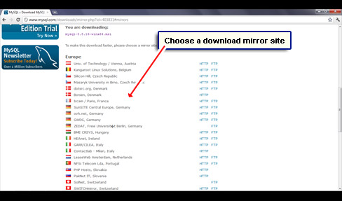 Choose a download mirror site.