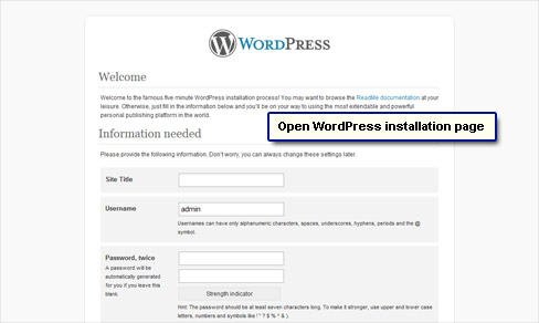 Open the WordPress installation page in a browser window.