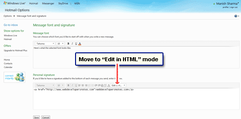 Shift to the Edit in HTML mode
