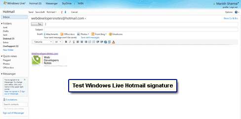 Compose a new message to see the email signature