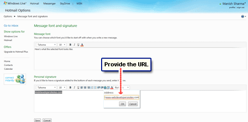 Provide the URL you want to link from the signtuare