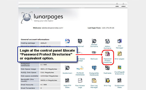 Password Protect Directories feature in the Control Panel