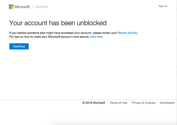 Outlook.com account has been unblocked