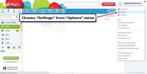 The AOL Options menu