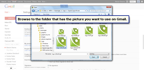 Browse to the folder on your computer that has the picture