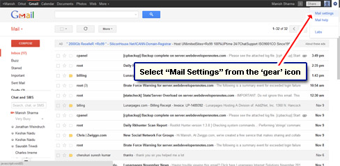 Load the Gmail settings section