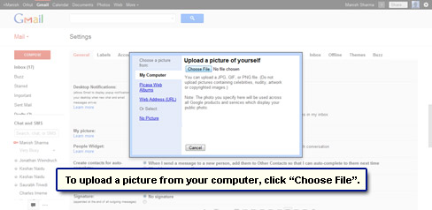 To upload picture from computer, click Choose File